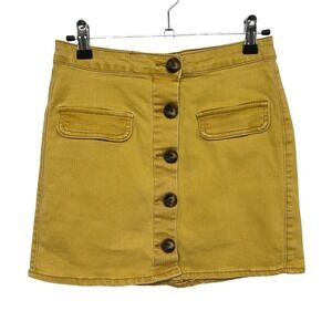 Mustard Button Mini Skirt‎ S Retro Academia Coquette Soft Girl Utility